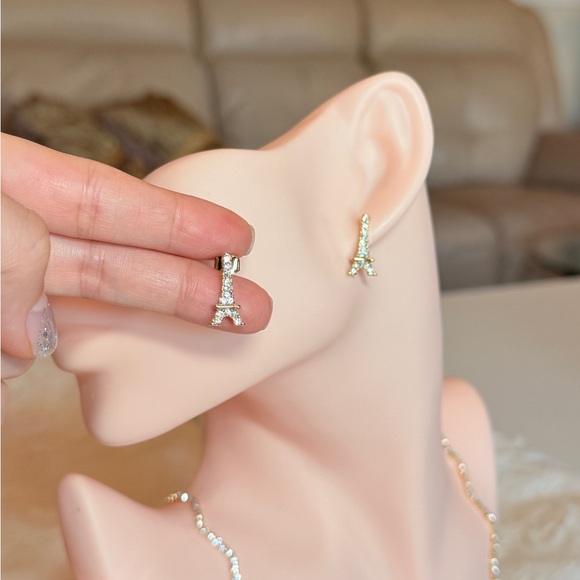 Minimalist Silver Eiffel Tower Earrings - Picture 3 of 11